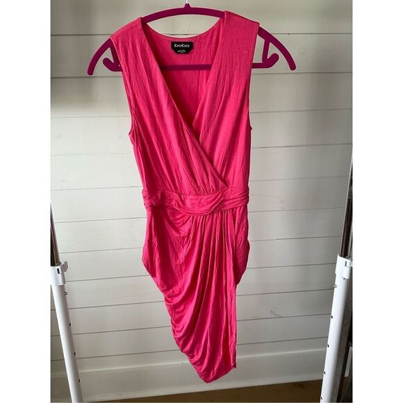 Bebe Faux Wrap Plunge Neck Mini Dress Pink Sz XS - Picture 1 of 12